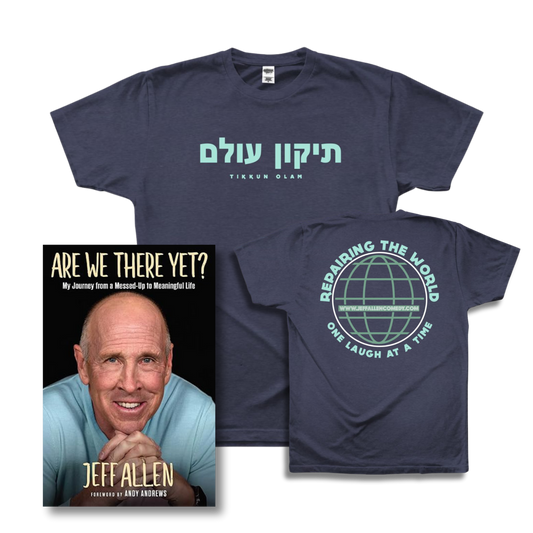 Bundle: Tikkun Olam Blue Tee + Are We There Yet Signed Book